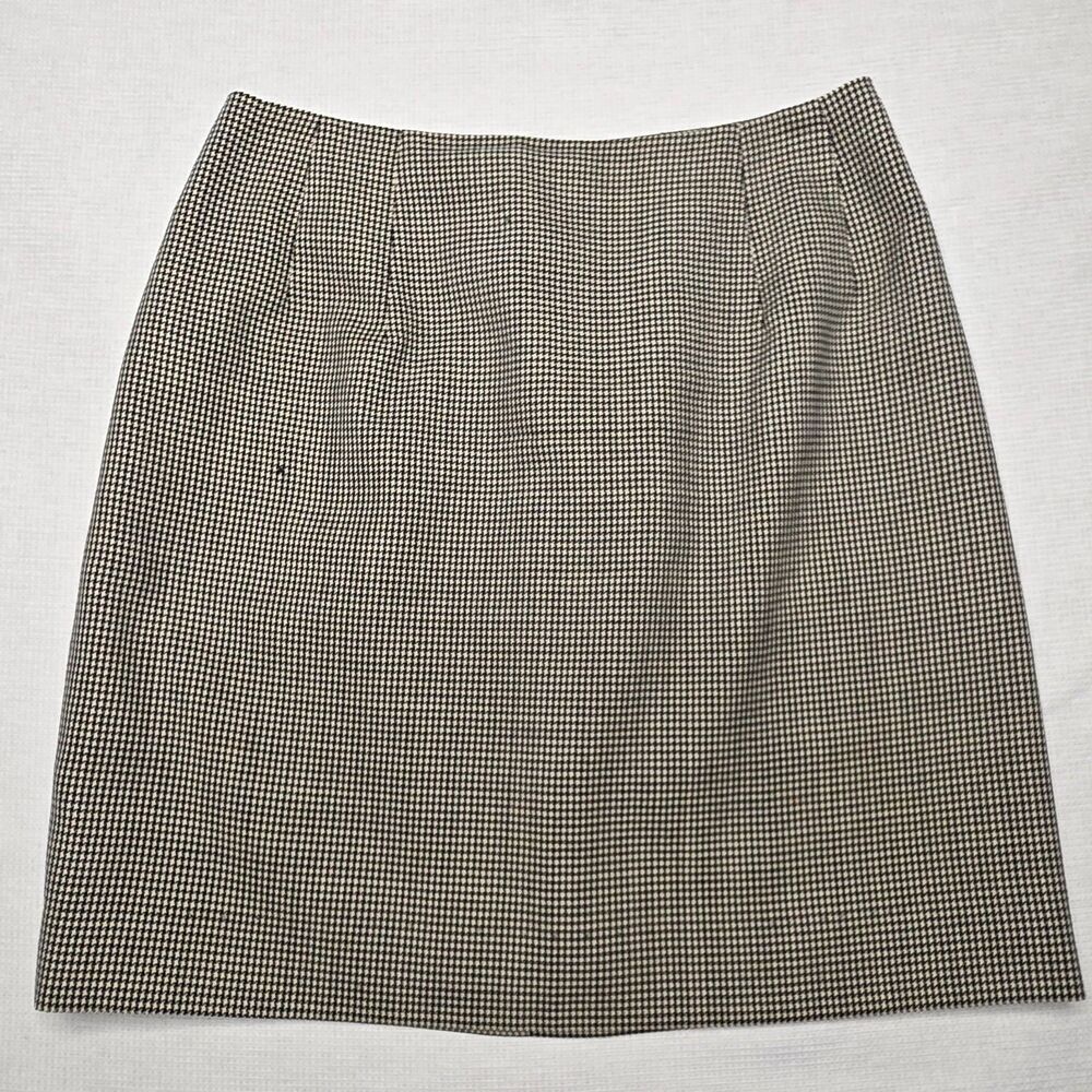 Vintage Ann Taylor Wool Houndstooth Mini Skirt Womens 6 Black Cream USA Made